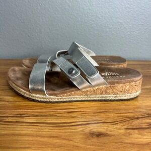 Skechers Sandals Womens 8 Silver Martha Stewart Wedge Espadrille Slide Metallic